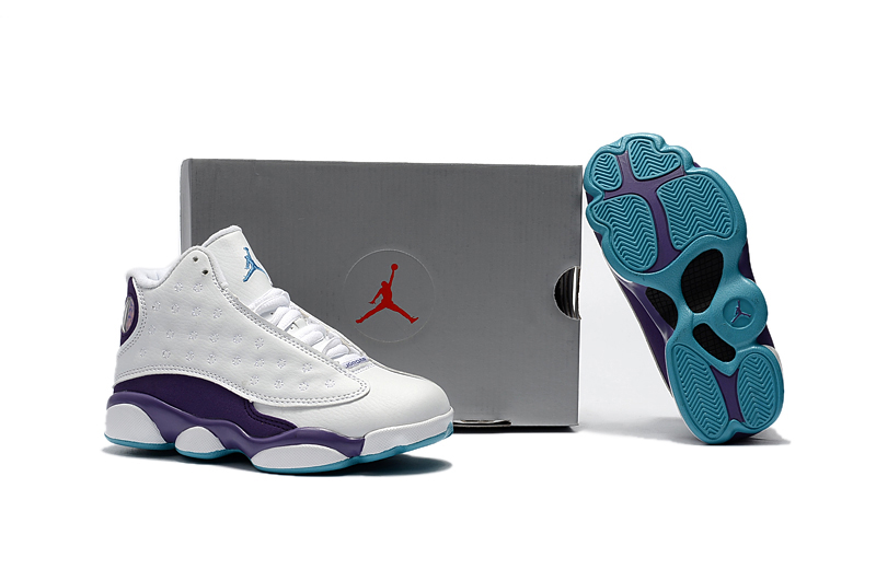 New Air Jordan 13 White Purple Shoes For Kids